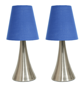 Elegant Designs Modern Leather Table Lamps with White Fabric Shades (Set of 2) (Color: Brushed Nickel/Blue)