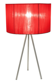 Simple Designs Brushed Nickel Tripod Table Lamp with Pleated Silk Sheer Shade (Color: Brushed Nickel/Red)