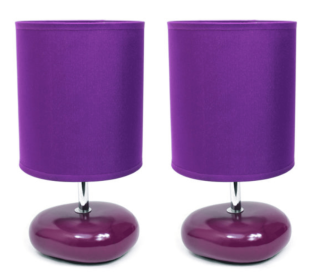 Simple Designs Stonies Small Stone Look Table Bedside Lamp (Set of 2) (Color: Purple)