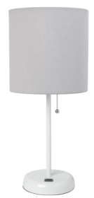 LimeLights Stick Lamp with USB charging port and Fabric Shade (Color: White Base/White Gray)