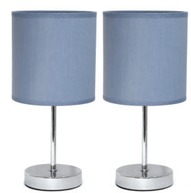 Simple Designs Chrome Mini Basic Table Lamp with Fabric Shade (Set of 2) (Color: Chrome/Purple)