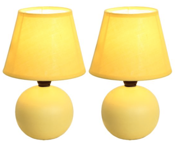 Simple Designs  Mini Ceramic Globe Table Lamp 2 Pack Set (Color: Yellow)