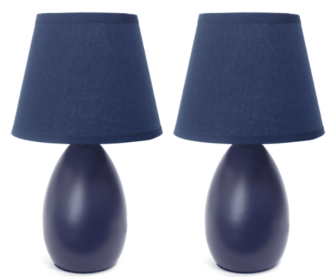 Simple Designs Mini Egg Oval Ceramic Table Lamp 2 Pack Set (Color: Blue)