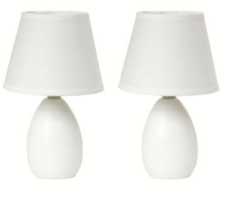 Simple Designs Mini Egg Oval Ceramic Table Lamp 2 Pack Set (Color: Off White)