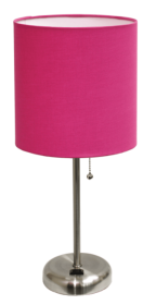 LimeLights Stick Lamp with Charging Outlet and Fabric Shade (Color: Brushed  Steel/Pink)