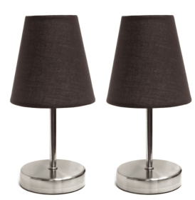 Simple Designs Sand Nickel Mini Basic Table Lamp with Fabric Shade (Set of 2) (Color: Sand Nickel/Brown)