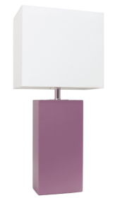 Elegant Designs Modern Leather Table Lamp with White Fabric Shade (Color: Purple)