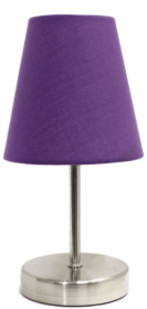 Simple Designs Sand Nickel Mini Basic Table Lamp with Fabric Shade (Color: Sand Nickel/Purple)