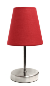 Simple Designs Sand Nickel Mini Basic Table Lamp with Fabric Shade (Color: Sand Nickel/Red)