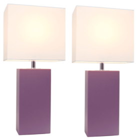 Elegant Designs Modern Leather Table Lamps with White Fabric Shades (Set of 2) (Color: Lilac/White Shade)