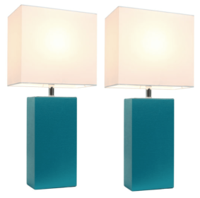 Elegant Designs Modern Leather Table Lamps with White Fabric Shades (Set of 2) (Color: Teal/White Shade)