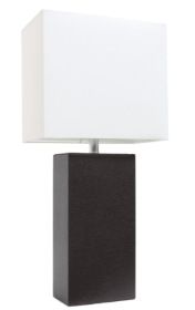 Elegant Designs Modern Leather Table Lamp with White Fabric Shade (Color: Espresso Brown)