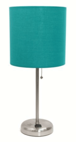 LimeLights Stick Lamp with Charging Outlet and Fabric Shade (Color: Brushed  Steel/Teal)