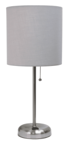 LimeLights Stick Lamp with Charging Outlet and Fabric Shade (Color: Grey)