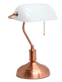 Simple Designs Executive Banker's Desk Lamp with Glass Shade (Color: Rose Gold)