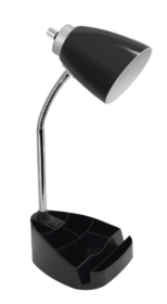 Limelights Gooseneck Organizer Desk Lamp with iPad Tablet Stand Book Holder and Charging Outlet (Color: Black)