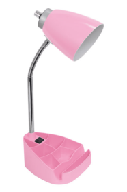 Limelights Gooseneck Organizer Desk Lamp with iPad Tablet Stand Book Holder and Charging Outlet (Color: Pink)