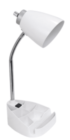 Limelights Gooseneck Organizer Desk Lamp with iPad Tablet Stand Book Holder and Charging Outlet (Color: White)