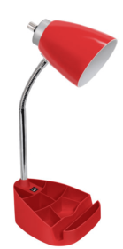 Limelights Gooseneck Organizer Desk Lamp with iPad Tablet Stand Book Holder and USB port (Color: Red)