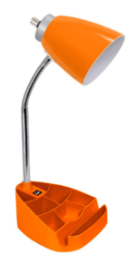 Limelights Gooseneck Organizer Desk Lamp with iPad Tablet Stand Book Holder and USB port (Color: Orange)