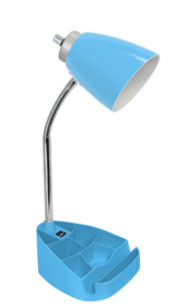 Limelights Gooseneck Organizer Desk Lamp with iPad Tablet Stand Book Holder and USB port (Color: Blue)