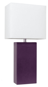 Elegant Designs Modern Leather Table Lamp with White Fabric Shade (Color: Eggplant/White Shade)