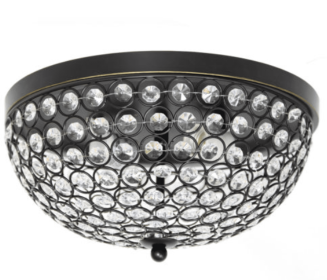 Elegant Designs 2 Light Elipse Crystal Flush Mount Ceiling Light (Color: Restoration Bronze)