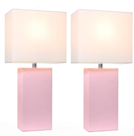 Elegant Designs Modern Leather Table Lamps with White Fabric Shades (Set of 2) (Color: Blush Pink/White Shade)