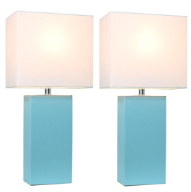 Elegant Designs Modern Leather Table Lamps with White Fabric Shades (Set of 2) (Color: Aqua/White Shade)