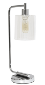 Simple Designs Bronson Antique Style Industrial Iron Lantern Desk Lamp with Glass Shade (Color: Chrome)