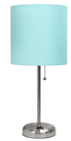 LimeLights Stick Lamp with Charging Outlet and Fabric Shade (Color: Brushed  Steel/Aqua)