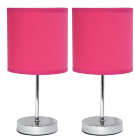 Simple Designs Chrome Mini Basic Table Lamp with Fabric Shade (Set of 2) (Color: Hot Pink)