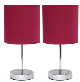 Simple Designs Chrome Mini Basic Table Lamp with Fabric Shade (Set of 2) (Color: Wine)