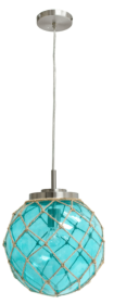 Elegant Designs Buoy Netted Brushed Nickel Coastal Ocean Sea Glass Pendant with Natural Rope (Color: Aqua/Natural)