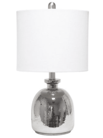 Lalia Home Metallic Gray Hammered Glass Jar Table Lamp with Linen Shade (Color: Metallic Gray/ White)