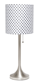 Simple Designs Brushed Nickel Tapered Table Lamp with Fabric Drum Shade (Color: Brushed Nickel/ Polka Dot)