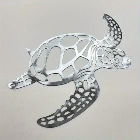 1pc, Metal Sea Turtle Ornament Beach Theme Decor Wall Art Decorations Wall Hanging For Indoor Living Room Decor (Color: Silvery, size: 15.75inchÃ—14.57inch)