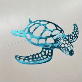 1pc, Metal Sea Turtle Ornament Beach Theme Decor Wall Art Decorations Wall Hanging For Indoor Living Room Decor (Color: Blue, size: 11.81inchÃ—11.02inch)