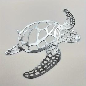 1pc, Metal Sea Turtle Ornament Beach Theme Decor Wall Art Decorations Wall Hanging For Indoor Living Room Decor (Color: Silvery, size: 11.81inchÃ—11.02inch)