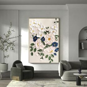 Hand Painted Oil Paintings Large Original Oil Painting White Flower Decor Abstract Wall Art Hand Paint Palette Knife Painting Heavy Textured Painting (style: 01, size: 60X90cm)