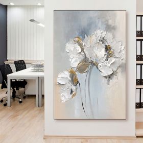 Handmade Oil Painting Fancy Wall Art Personalized Gifts Abstract White Floral Painting On canvas Large Flower Oil Painting Minimalist Modern Living Ro (style: 01, size: 90x120cm)