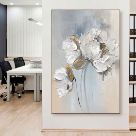 Handmade Oil Painting Fancy Wall Art Personalized Gifts Abstract White Floral Painting On canvas Large Flower Oil Painting Minimalist Modern Living Ro (style: 01, size: 150x220cm)