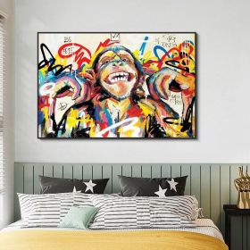 Hand Painted Oil Painting Abstract Portrait Wall Art Hand painted-Laughing Monkey Oil Paintings On Canvas-Hand Made Wall Graffiti-For Home Decoration (style: 01, size: 100X150cm)