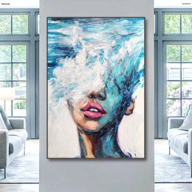 Hand Painted Oil Painting Abstract Portrait Wall Art Hand painted-Nordic Light Blue Girl Oil Paintings On Canvas-Hand Made-For Home Decoration (style: 01, size: 50X70cm)