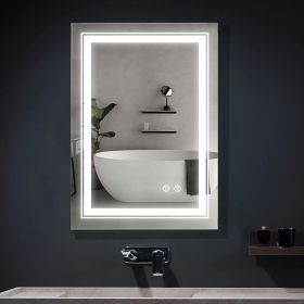 32*24 LED Lighted Bathroom Wall Mounted Mirror with High Lumen+Anti-Fog Separately Control+Dimmer Function (Color: White)