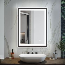 4 Size LED Bathroom Mirror;  Backlit and Front Lighted Mirror for Bathroom;  Wall Mounted Bathroom Vanity Framed Mirror Includes Dimmer;  ; Defogger; (Color: Matte Black, size: 28"*36")