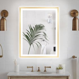 4 Size LED Bathroom Mirror;  Backlit and Front Lighted Mirror for Bathroom;  Wall Mounted Bathroom Vanity Framed Mirror Includes Dimmer;  ; Defogger; (Color: Brushed Gold, size: 24"*32")