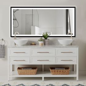 4 Size LED Bathroom Mirror;  Backlit and Front Lighted Mirror for Bathroom;  Wall Mounted Bathroom Vanity Framed Mirror Includes Dimmer;  ; Defogger; (Color: Matte Black, size: 60"*28")