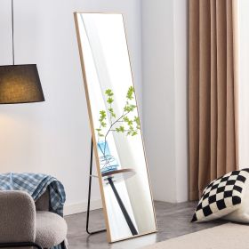 Black Solid Wood Frame Full-length Mirror, Dressing Mirror, Bedroom Home Porch, Decorative Mirror, Clothing Store, Floor Mounted Large Mirror (Color: Light Oak)