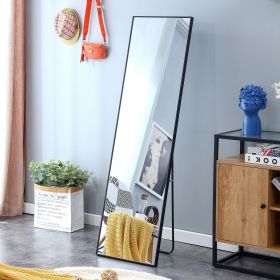 Black Solid Wood Frame Full-length Mirror, Dressing Mirror, Bedroom Home Porch, Decorative Mirror, Clothing Store, Floor Mounted Large Mirror (Color: thicker)